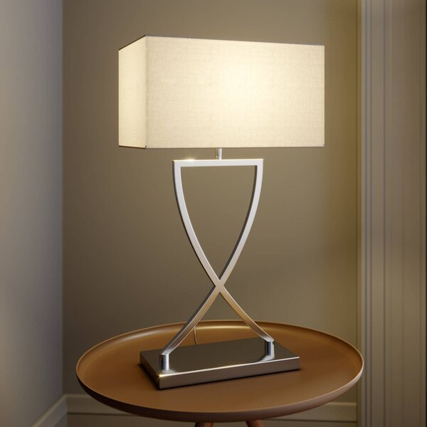 Lucande Evaine asztali lámpa, króm/fehér, fém, 66 cm, E27, Króm / ezüst, Nappali / Étkező, fém, Modern
