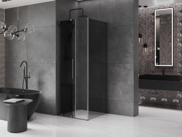 Mexen Velar L, zuhanykabin tolóajtóval 90 x 90 cm, 8mm szürke üveg, polírozott grafit, 871-090-090-43-95