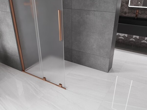 Mexen Velar, zuhany paraván tolóajtóval Walk-in 85 x 200 cm, 8 mm-es matt üveg, rózsaszín arany, 871-085-000-33-60