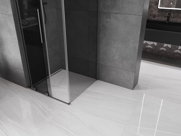 Mexen Velar L, zuhanykabin tolóajtóval 90 x 90 cm, 8mm szürke üveg, polírozott grafit, 871-090-090-43-95