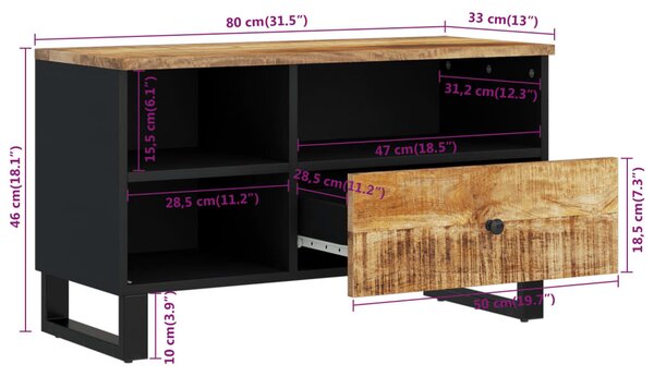 Tömör mangó- és szerelt fa TV-szekrény 80 x 33 x 46 cm