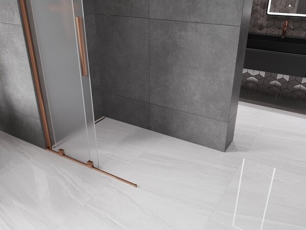 Mexen Velar, zuhany paraván tolóajtóval Walk-in 85 x 200 cm, 8 mm-es matt üveg, rózsaszín arany, 871-085-000-33-60