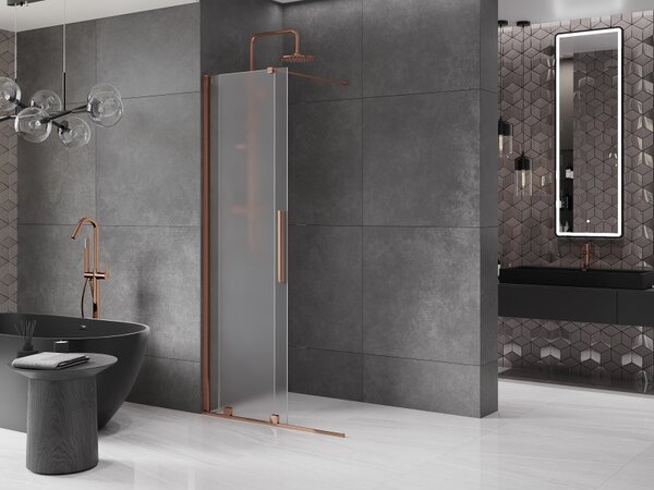 Mexen Velar, zuhany paraván tolóajtóval Walk-in 85 x 200 cm, 8 mm-es matt üveg, rózsaszín arany, 871-085-000-33-60