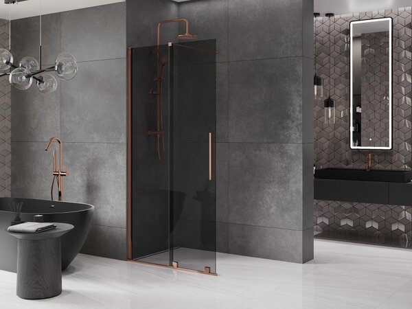 Mexen Velar, zuhany paraván tolóajtóval Walk-in 70 x 200 cm, 8mm szürke üveg, rózsaszín arany, 871-070-000-43-60