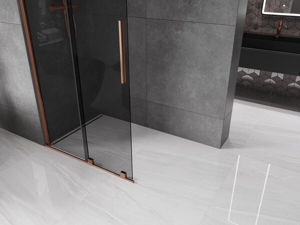 Mexen Velar, zuhany paraván tolóajtóval Walk-in 70 x 200 cm, 8mm szürke üveg, rózsaszín arany, 871-070-000-43-60