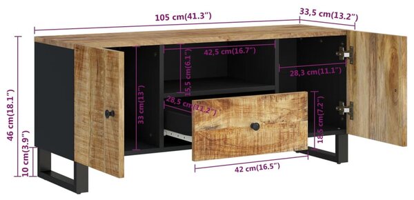 Tömör mangófa és szerelt fa TV-szekrény 105 x 33,5 x 46 cm