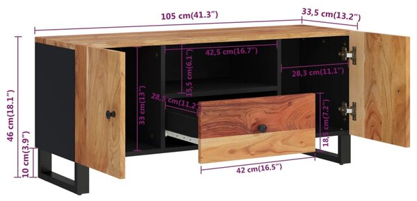 Tömör akácfa és szerelt fa TV-szekrény 105 x 33,5 x 46 cm