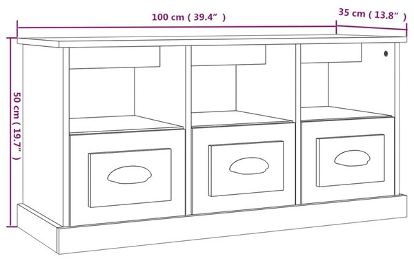 Betonszürke szerelt fa TV-szekrény 100x35x50 cm