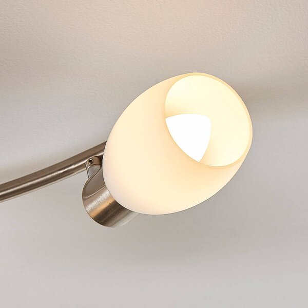 Lindby spotlámpa Arda, 70 cm, 4 lámpás, nikkel, üveg, E14, dimmelhető, Alu / szürke / cink, Nappali / Étkező, Üveg, Modern