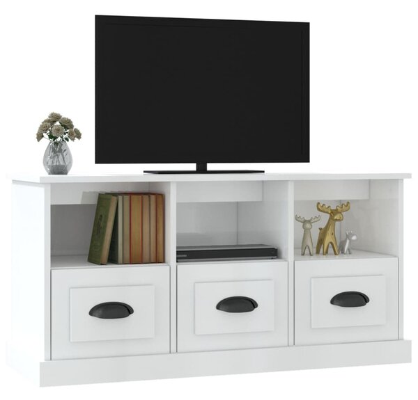 Fehér magasfényű szerelt fa TV-szekrény 100x35x50 cm