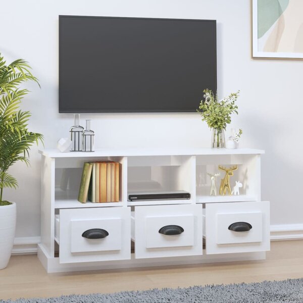 Fehér magasfényű szerelt fa TV-szekrény 100x35x50 cm