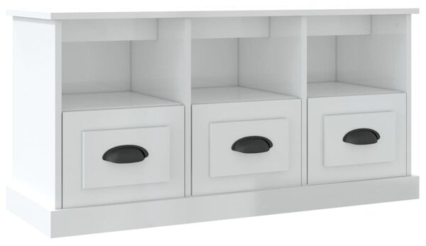 Fehér magasfényű szerelt fa TV-szekrény 100x35x50 cm