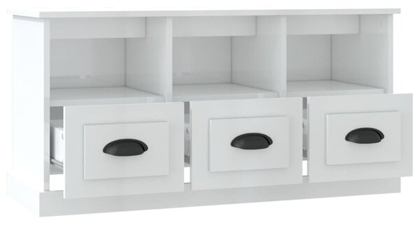 Fehér magasfényű szerelt fa TV-szekrény 100x35x50 cm
