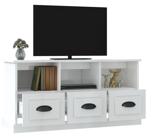 Fehér magasfényű szerelt fa TV-szekrény 100x35x50 cm