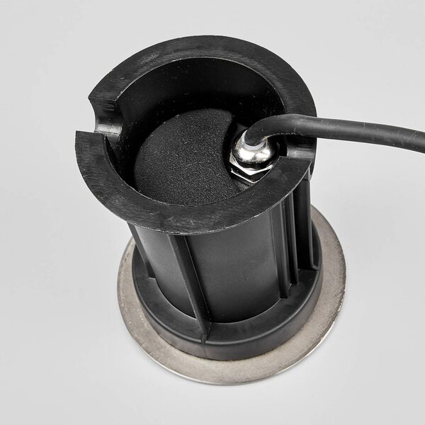 Lindby padlóba süllyesztett spotlámpa Insa, Ø11cm, rozsdamentes acél, GU10, IP67, dimmelhető, Alu / szürke / cink, Rozsdamentes acél, Modern