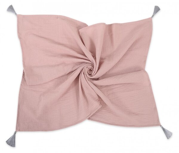 Muszlin takaró pompommal - pasztell rózsaszín