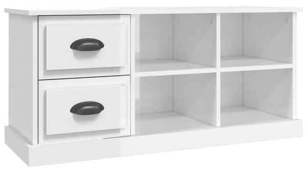Magasfényű fehér szerelt fa TV-szekrény 102 x 35,5 x 47,5 cm