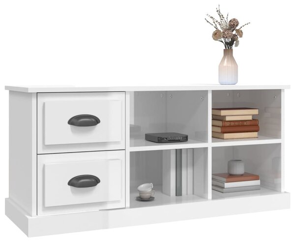 Magasfényű fehér szerelt fa TV-szekrény 102 x 35,5 x 47,5 cm
