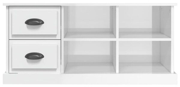 Magasfényű fehér szerelt fa TV-szekrény 102 x 35,5 x 47,5 cm