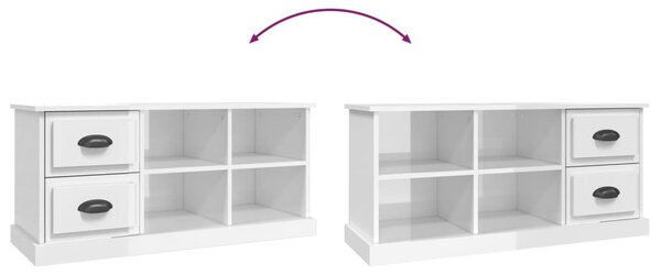 Magasfényű fehér szerelt fa TV-szekrény 102 x 35,5 x 47,5 cm