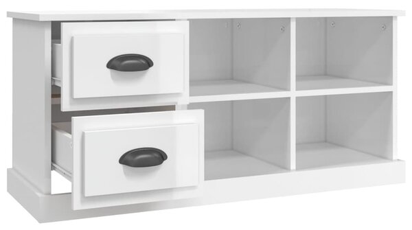 Magasfényű fehér szerelt fa TV-szekrény 102 x 35,5 x 47,5 cm