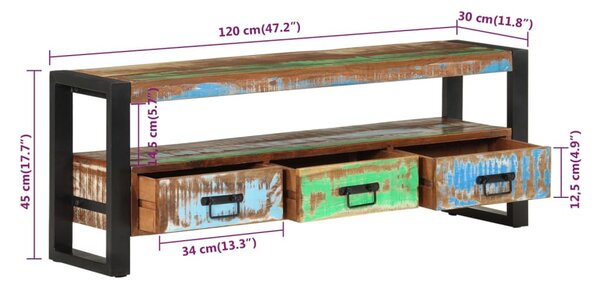 Tömör újrahasznosított fa TV-szekrény 120 x 30 x 45 cm