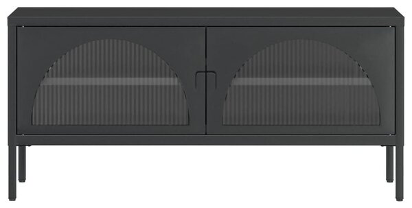 Fekete üveg és acél TV-szekrény 105 x 35 x 50 cm