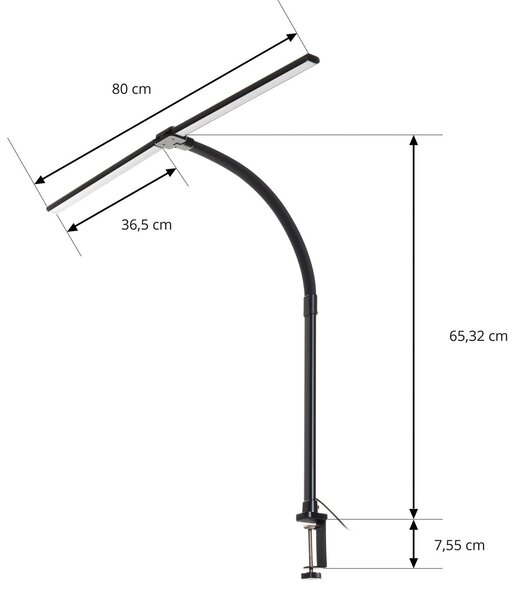 Lindby Nilay LED csíptetős lámpa, magasság 97,5 cm, CCT, otthoni irodához, dimmelhető, Fekete, Dolgozószoba / Iroda, fém, Modern