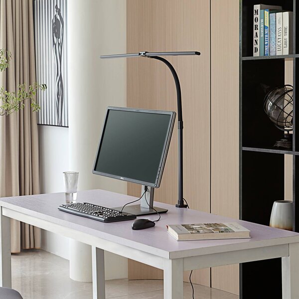 Lindby Nilay LED csíptetős lámpa, magasság 97,5 cm, CCT, otthoni irodához, dimmelhető, Fekete, Dolgozószoba / Iroda, fém, Modern