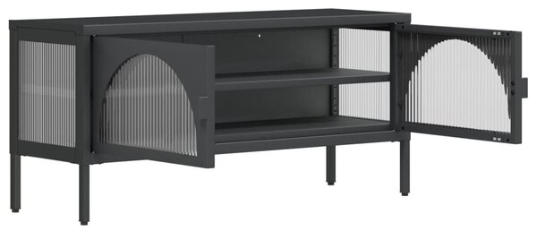 Fekete üveg és acél TV-szekrény 105 x 35 x 50 cm