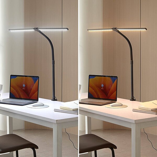 Lindby Nilay LED csíptetős lámpa, magasság 97,5 cm, CCT, otthoni irodához, dimmelhető, Fekete, Dolgozószoba / Iroda, fém, Modern