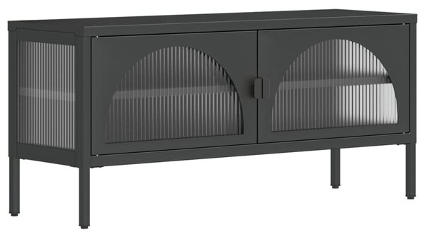 Fekete üveg és acél TV-szekrény 105 x 35 x 50 cm