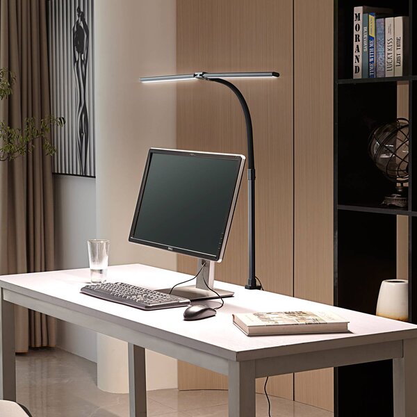 Lindby Nilay LED csíptetős lámpa, magasság 97,5 cm, CCT, otthoni irodához, dimmelhető, Fekete, Dolgozószoba / Iroda, fém, Modern