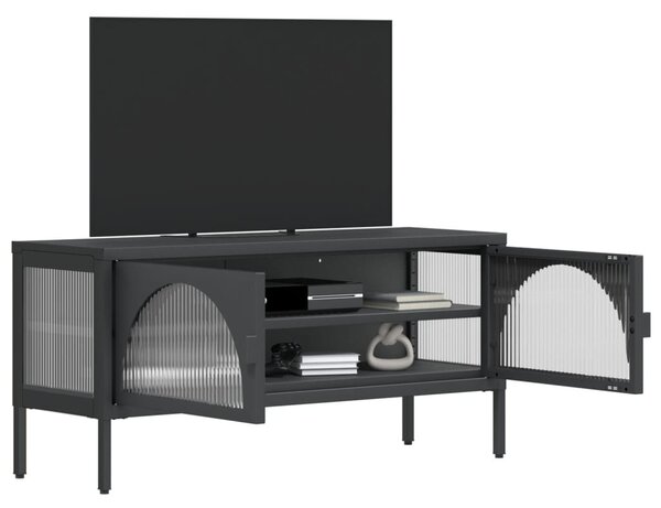 Fekete üveg és acél TV-szekrény 105 x 35 x 50 cm