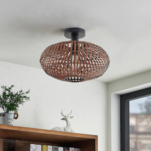 Lindby Majeora mennyezeti lámpa, Ø 40 cm, barna, bambusz, dimmelhető, Sötét fa, Nappali / Étkező, Bambusz, Skandináv