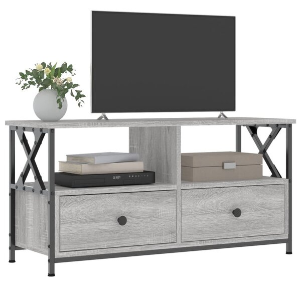 Szürke sonoma színű szerelt fa és vas TV-szekrény 90x33x45 cm