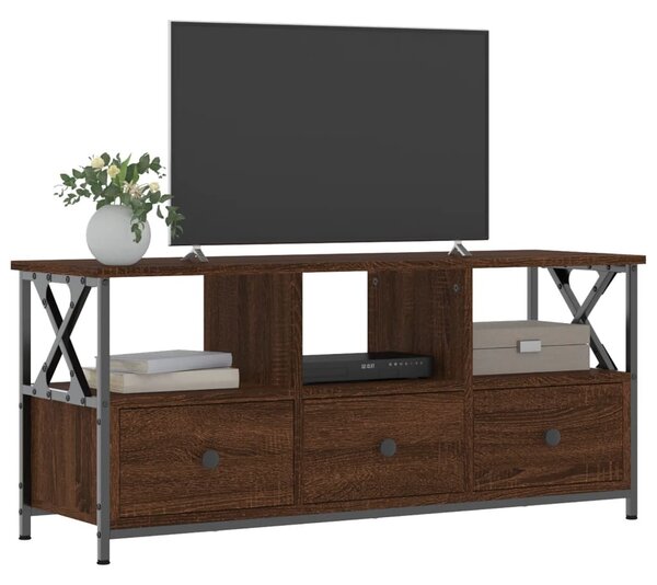 Barna tölgyszínű szerelt fa és vas TV-szekrény 102x33x45 cm