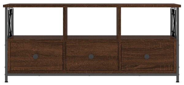 Barna tölgyszínű szerelt fa és vas TV-szekrény 102x33x45 cm