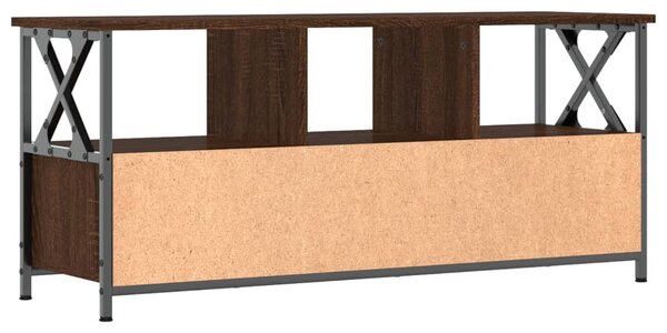 Barna tölgyszínű szerelt fa és vas TV-szekrény 102x33x45 cm