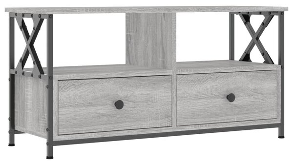 Szürke sonoma színű szerelt fa és vas TV-szekrény 90x33x45 cm