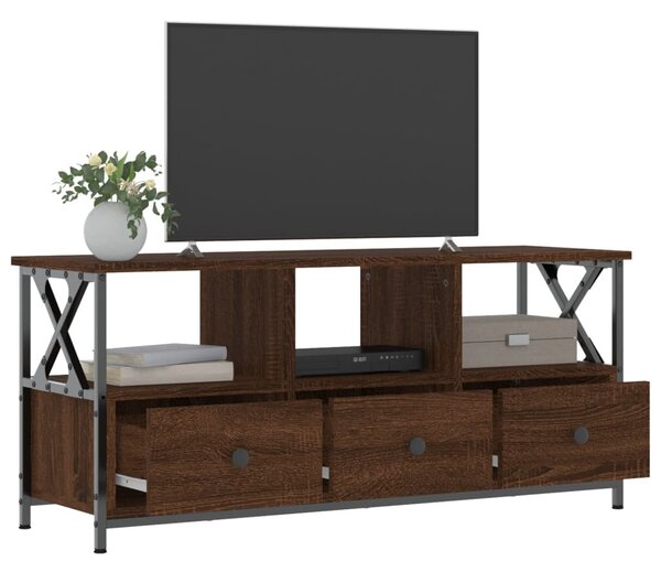 Barna tölgyszínű szerelt fa és vas TV-szekrény 102x33x45 cm