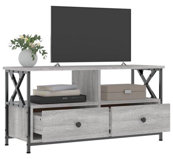 Szürke sonoma színű szerelt fa és vas TV-szekrény 90x33x45 cm