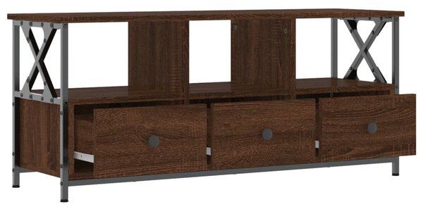 Barna tölgyszínű szerelt fa és vas TV-szekrény 102x33x45 cm