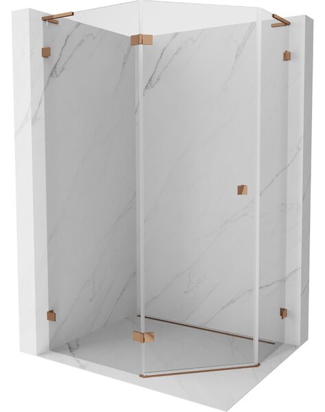 Mexen Lunar, L balra dönthető ötszögű zuhanysarok 100 x 80 cm, 8mm átlátszó üveg, rózsa arany profil, 831L-100L-080P-60-00-L