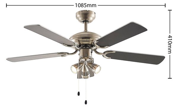 Lindby Anariki mennyezeti ventilátor világítással, csendes, ezüst színű, Króm / ezüst, Nappali / Étkező, fém, Vidéki otthon / Rusztikus