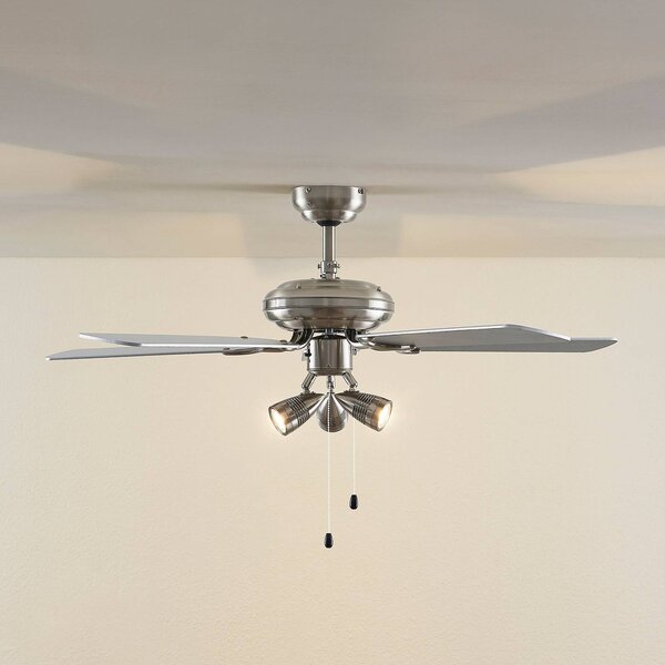 Lindby Anariki mennyezeti ventilátor világítással, csendes, ezüst színű, Króm / ezüst, Nappali / Étkező, fém, Vidéki otthon / Rusztikus
