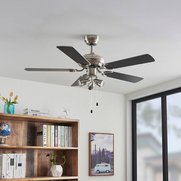 Lindby Anariki mennyezeti ventilátor világítással, csendes, ezüst színű, Króm / ezüst, Nappali / Étkező, fém, Vidéki otthon / Rusztikus