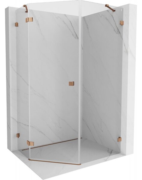 Mexen Lunar, Mexen Lunar ötszögletű zuhanykabin csuklós bal oldali ablakkal 80 x 100 cm, 8mm átlátszó üveg, rózsa arany profil, 831-080L-100P-60-00-L