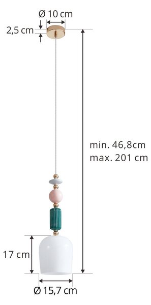 Lindby függőlámpa Ysoria, szürke/rózsaszín/zöld, kerámia, Ø 16 cm, dimmelhető, Többszínű, Nappali / Étkező, Kerámia, Dizájn