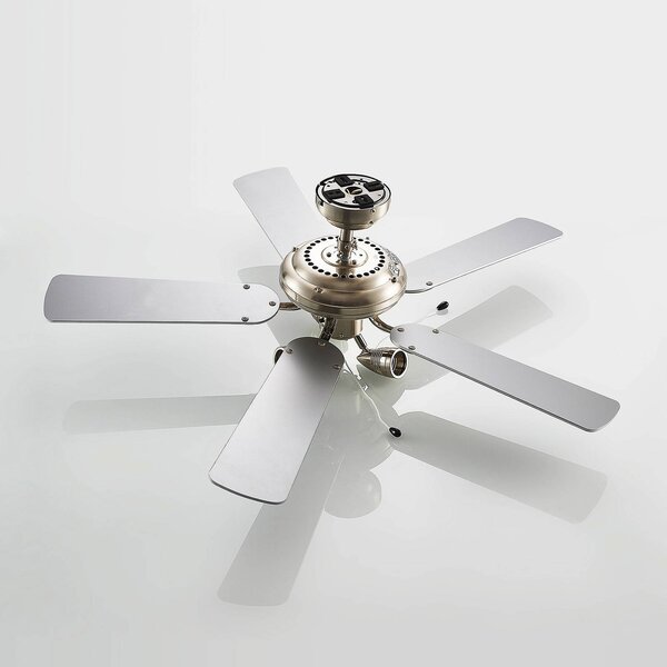 Lindby Anariki mennyezeti ventilátor világítással, csendes, ezüst színű, Króm / ezüst, Nappali / Étkező, fém, Vidéki otthon / Rusztikus
